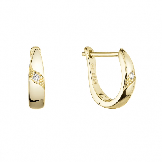 Obrázok pre Pozlátené strieborné náušnice kruhy so zirkónom v bielej farbe 11460.1