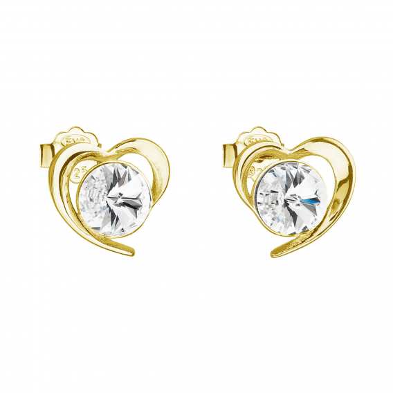 Obrázok pre Pozlátené strieborné náušnice pecka s kryštálmi Swarovski biele srdce 31259.1