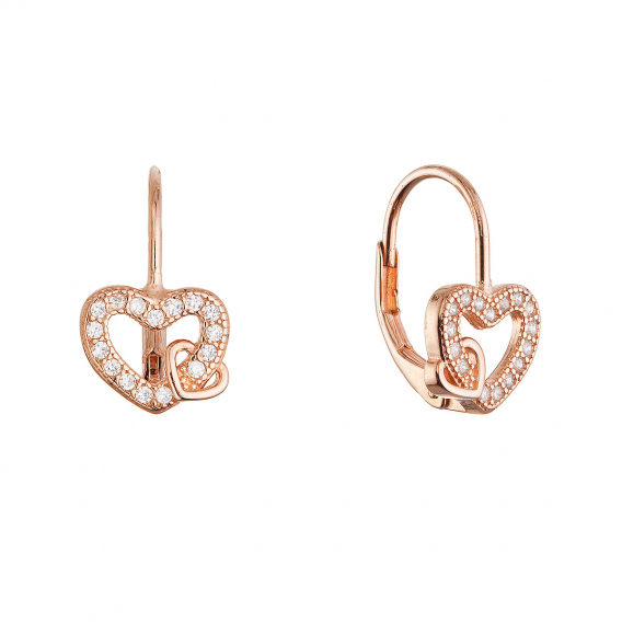 Obrázok pre Pozlátené strieborné náušnice prepletené srdiečka 11718.1 rose gold