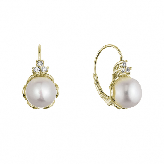 Obrázok pre Pozlátené strieborné náušnice s riečnou perlou usadenou v kvietku 21108.1