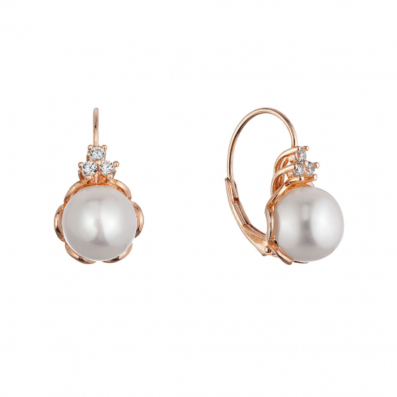 Obrázok pre Pozlátené strieborné náušnice s riečnou perlou usadenou v kvietku 21108.1 rose gold