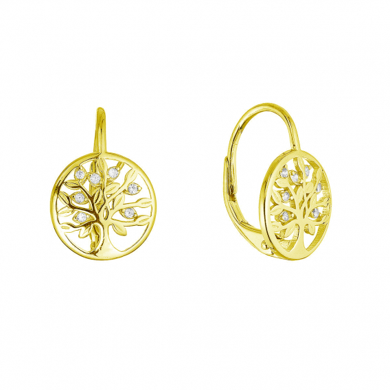 Obrázok pre Pozlátené strieborné náušnice strom života so zirkónmi 11712.1