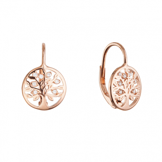Obrázok pre Pozlátené strieborné náušnice strom života so zirkónmi 11712.1 rose gold
