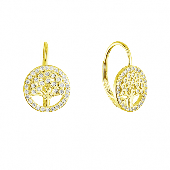 Obrázok pre Pozlátené strieborné náušnice strom života so zirkónmi 11713.1