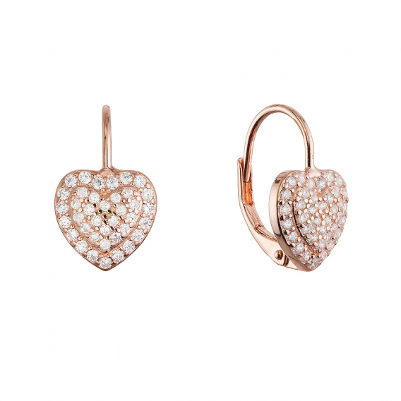 Obrázok pre Pozlátené strieborné náušnice trblietavé srdce 11714.1 rose gold