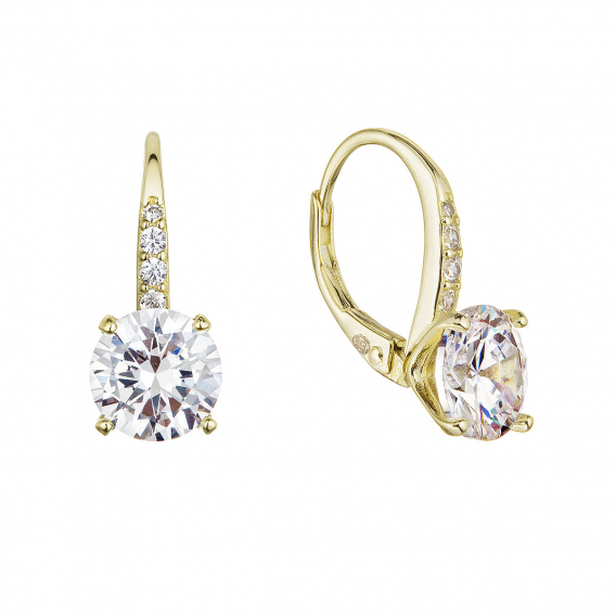 Obrázok pre Pozlátené strieborné náušnice visiace s veľkým zirkónom biele 11451.1
