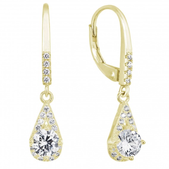 Obrázok pre Pozlátené strieborné náušnice visiace so zirkónmi biela slza 11305.1