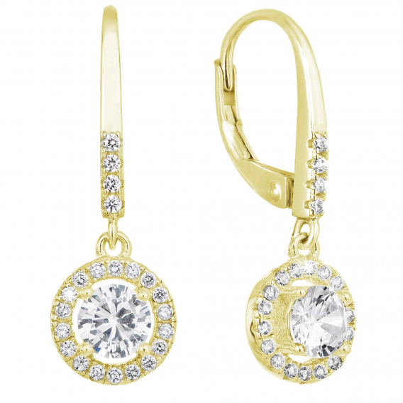 Obrázok pre Pozlátené strieborné náušnice visiace so zirkónmi biele okrúhle 11300.1