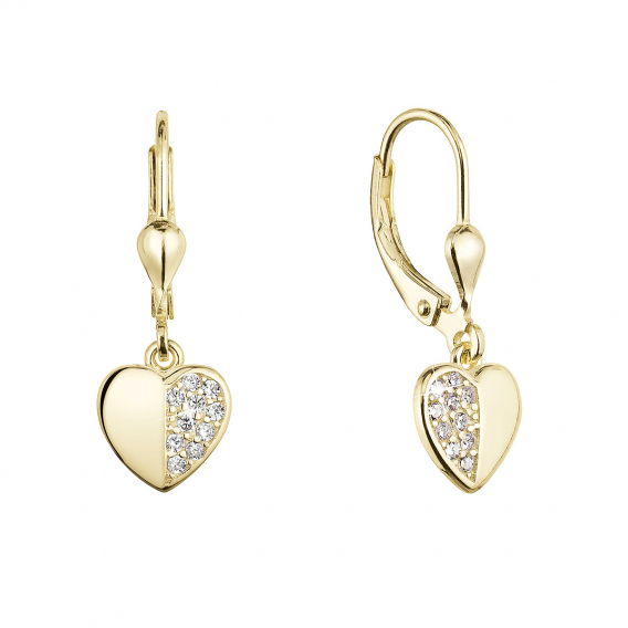 Obrázok pre Pozlátené strieborné náušnice visiace srdce so zirkónmi bielej 11472.1