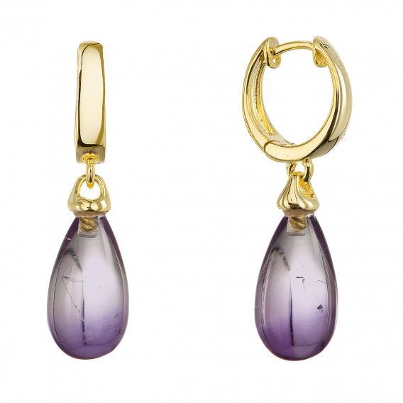 Obrázok pre Pozlátené visiace náušnice kvapky s ametystom 11733.3