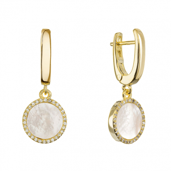 Obrázok pre Pozlátené visiace náušnice s bielou perleťou 11734.1