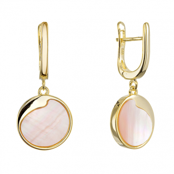 Obrázok pre Pozlátené visiace náušnice s ružovou perleťou 11739.3