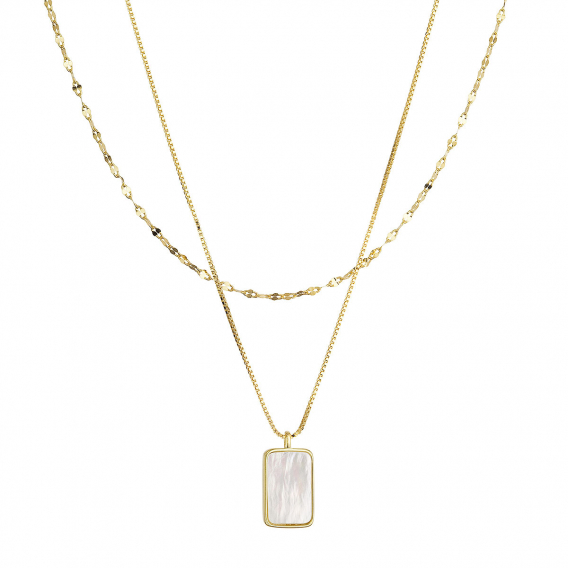 Obrázok pre Pozlátený dvojitý náhrdelník s bielou perleťou 12155.1