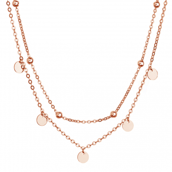 Obrázok pre Pozlátený náhrdelník dvojradový malé placky a guličky 62007 rose gold