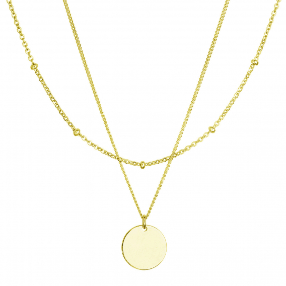 Obrázok pre Pozlátený náhrdelník dvojradový s placičkou a retiazkou s guličkami 62002