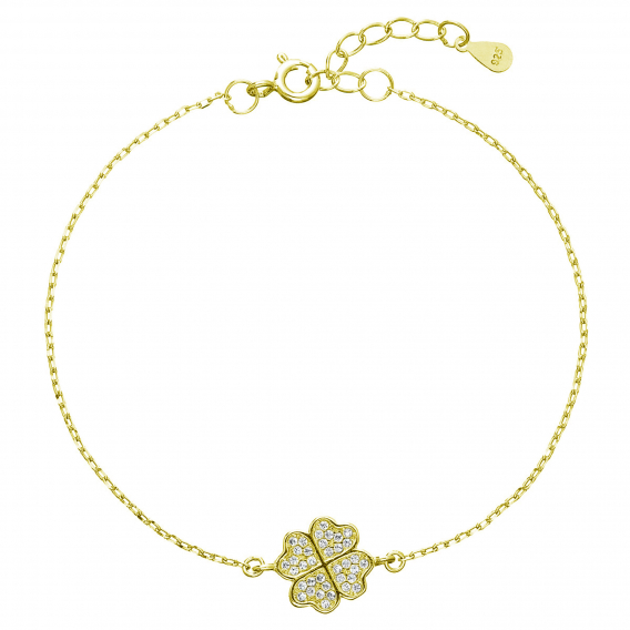Obrázok pre Pozlátený náramok s bielymi zirkónmi štvorlístok 13008.1