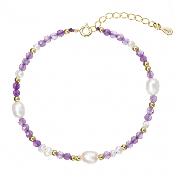 Obrázok pre Pozlátený náramok s perlami a ametystmi 13113.3
