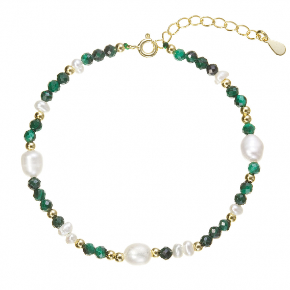 Obrázok pre Pozlátený náramok s perlami a malachitmi 13113.3