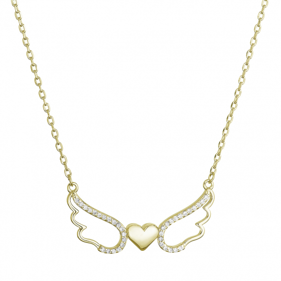 Obrázok pre Pozlátený strieborný náhrdelník anjelské krídla so srdiečkom 12136.1