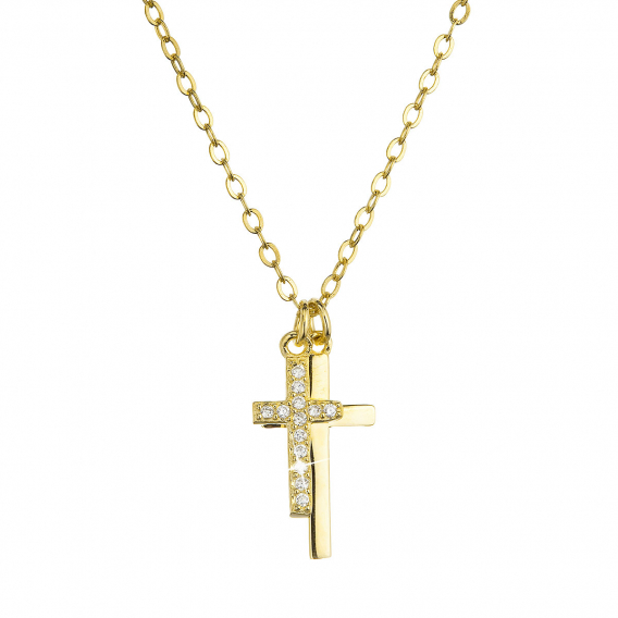 Obrázok pre Pozlátený strieborný náhrdelník dva malé krížiky a biele zirkóny 12059.1