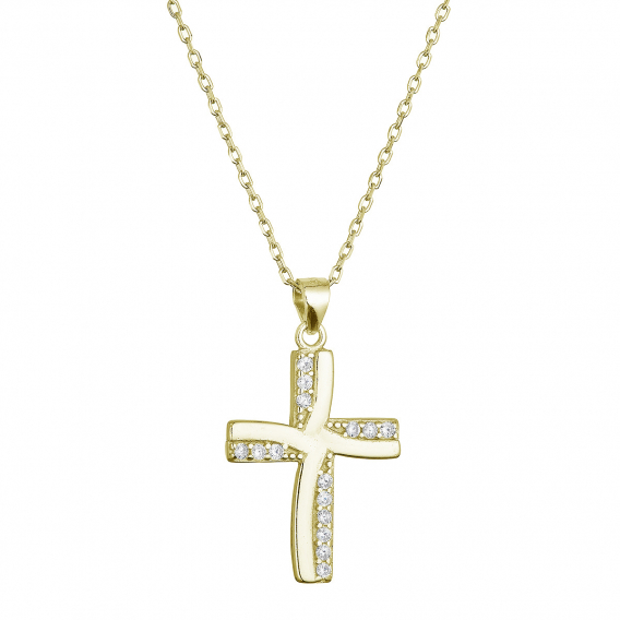 Obrázok pre Pozlátený strieborný náhrdelník kríž so zirkónmi 12135.1 crystal