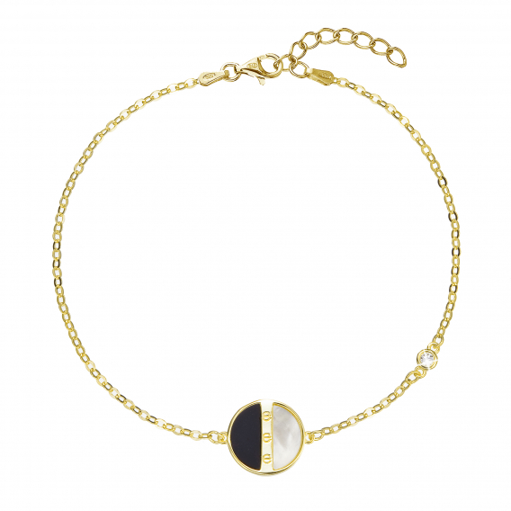 Obrázok pre Pozlátený strieborný náramok retiazka s okrúhlym čiernoperleťovým príveskom 13026.1