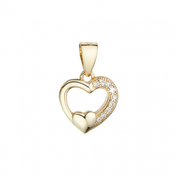 Obrázok pre Pozlátený strieborný prívesok srdca so zirkónmi a malé srdiečko vo vnútri 14008.1