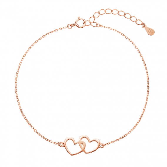 Obrázok pre Pozlátený strieborný Rose Gold náramok dve srdiečka 63009 rose