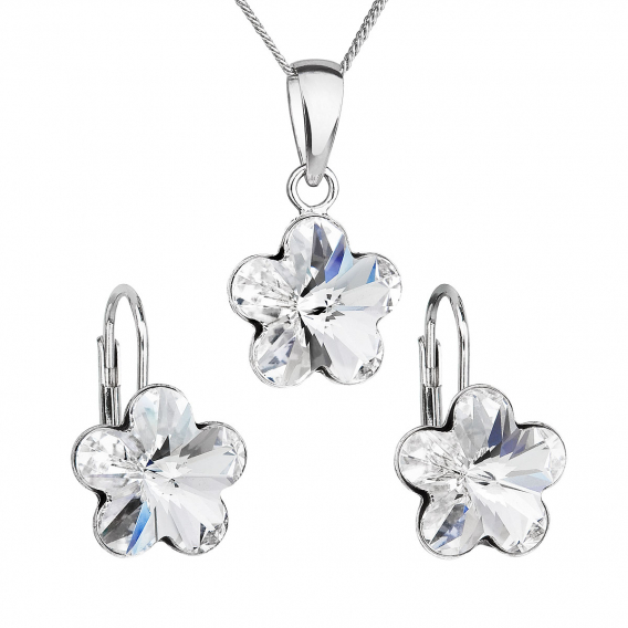 Obrázok pre Sada šperkov s kryštálmi Swarovski náušnice, retiazka a prívesok biela kytička 39143.1