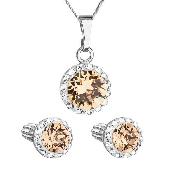 Obrázok pre Sada šperkov s kryštálmi Swarovski náušnice, retiazka a prívesok hnedé oranžové okrúhle 39352.3 light colorado topaz