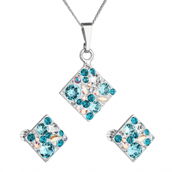 Obrázok pre Sada šperkov s kryštálmi Swarovski náušnice, retiazka a prívesok modrý kosoštvorec 39126.3 turquoise