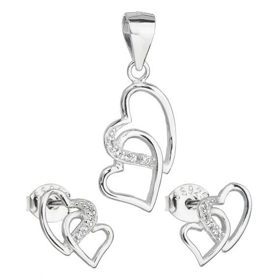 Obrázok pre Sada šperkov so zirkónom náušnice a prívesok biele srdce 19015.1