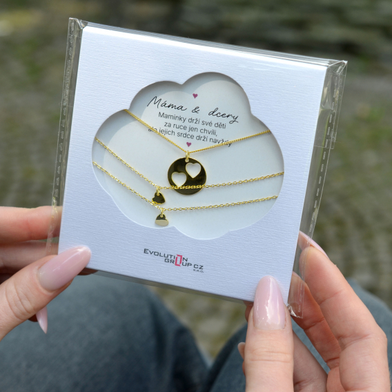 Obrázok pre Sada troch náhrdelníkov pozlátených so srdiečkami Mama & dcéry OB39