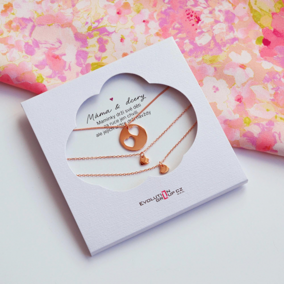 Obrázok pre Sada troch náhrdelníkov ružovo pozlátených so srdiečkami Mama & dcéry OB40