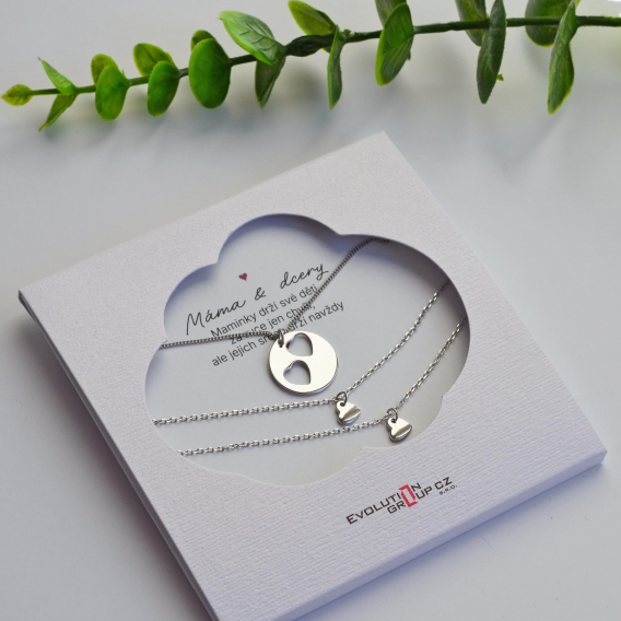 Obrázok pre Sada troch náhrdelníkov strieborných so srdiečkami Mama & dcéry OB38