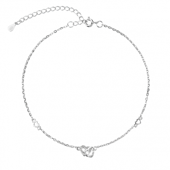 Obrázok pre Strieborná retiazka na nohu dve srdiečka a biele zirkóny 16008.1