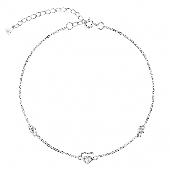 Obrázok pre Strieborná retiazka na nohu srdiečka a biele zirkóny 16007.1