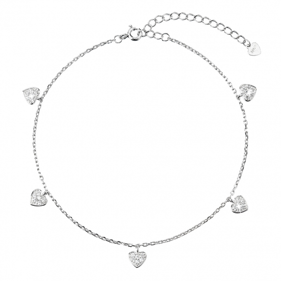 Obrázok pre Strieborná retiazka na nohu srdiečka s bielymi zirkónmi 16004.1