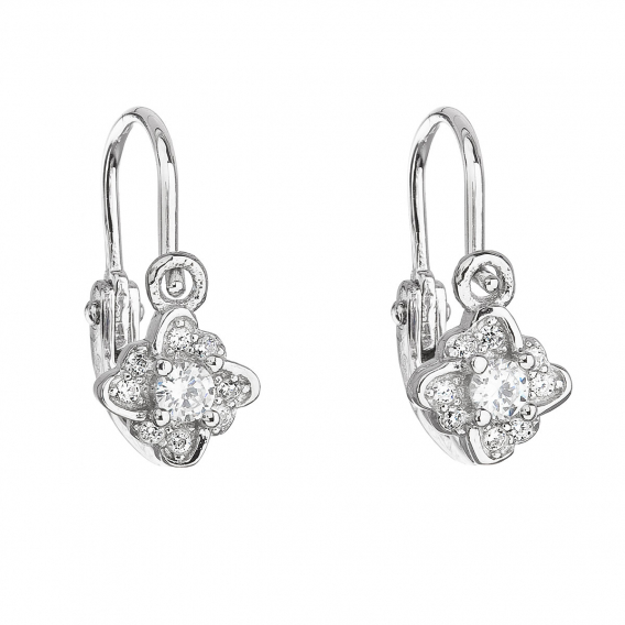 Obrázok pre Strieborné detské náušnice visiace so zirkónom biela kvietka 11175.1