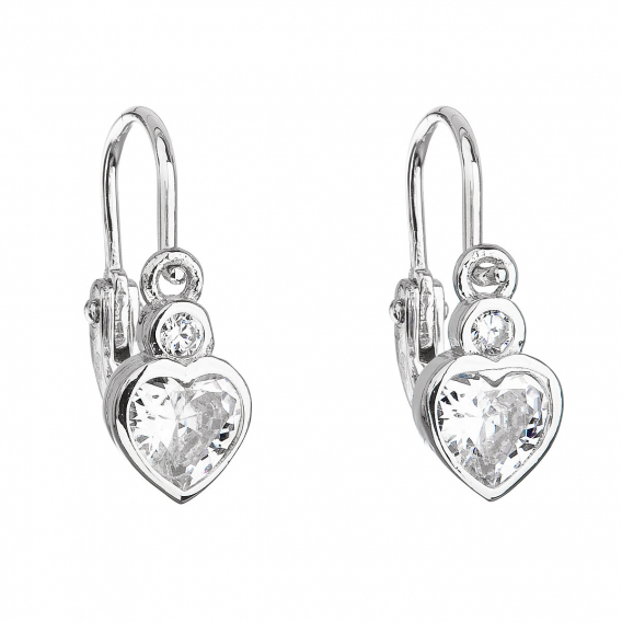 Obrázok pre Strieborné detské náušnice visiace so zirkónom biele srdce 11178.1