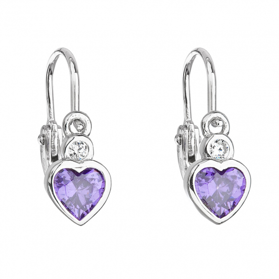 Obrázok pre Strieborné detské náušnice visiace so zirkónom fialové srdce 11178.3