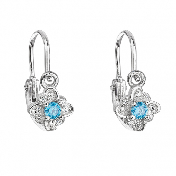 Obrázok pre Strieborné detské náušnice visiace so zirkónom modrá kytička 11175.3