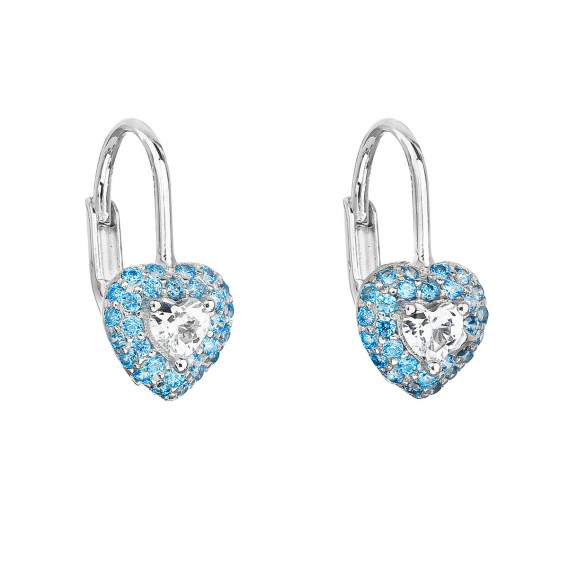 Obrázok pre Strieborné detské náušnice visiace so zirkónom modré srdce 11216.3