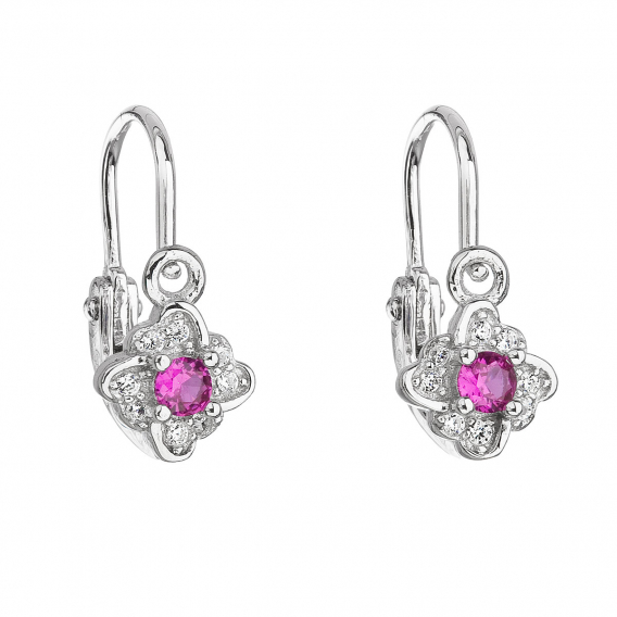 Obrázok pre Strieborné detské náušnice visiace so zirkónom ružová kvietka 11175.3