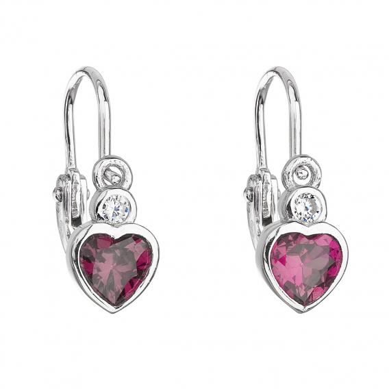 Obrázok pre Strieborné detské náušnice visiace so zirkónom ružové srdce 11178.3