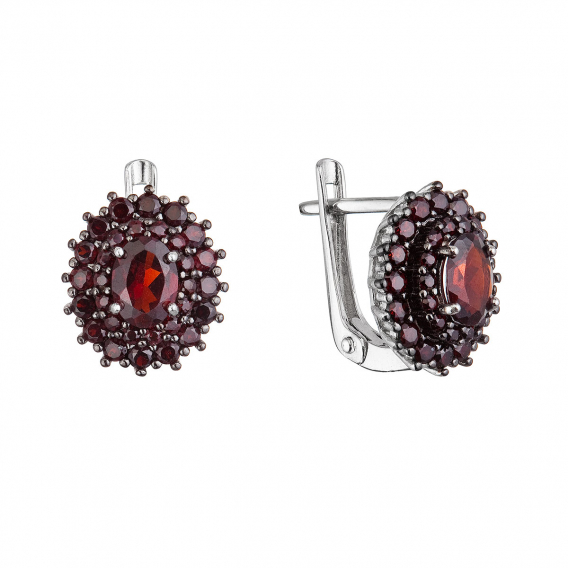 Obrázok pre Strieborné náušnice bohato osadené granátmi 11497.3