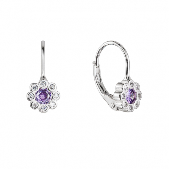 Obrázok pre Strieborné náušnice detské kvietky so zirkónmi 11476.3 violet