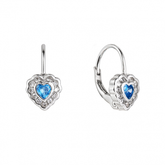 Obrázok pre Strieborné náušnice detské srdiečka so zirkónmi 11473.3 aqua