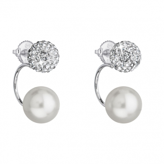 Obrázok pre Strieborné náušnice dvojité s kryštálmi Preciosa biele okrúhle 31178.1