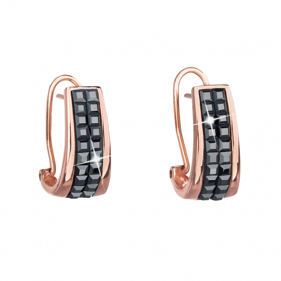 Obrázok pre Strieborné náušnice klipsy s kryštálmi Swarovski čierny polkruh 31172.5